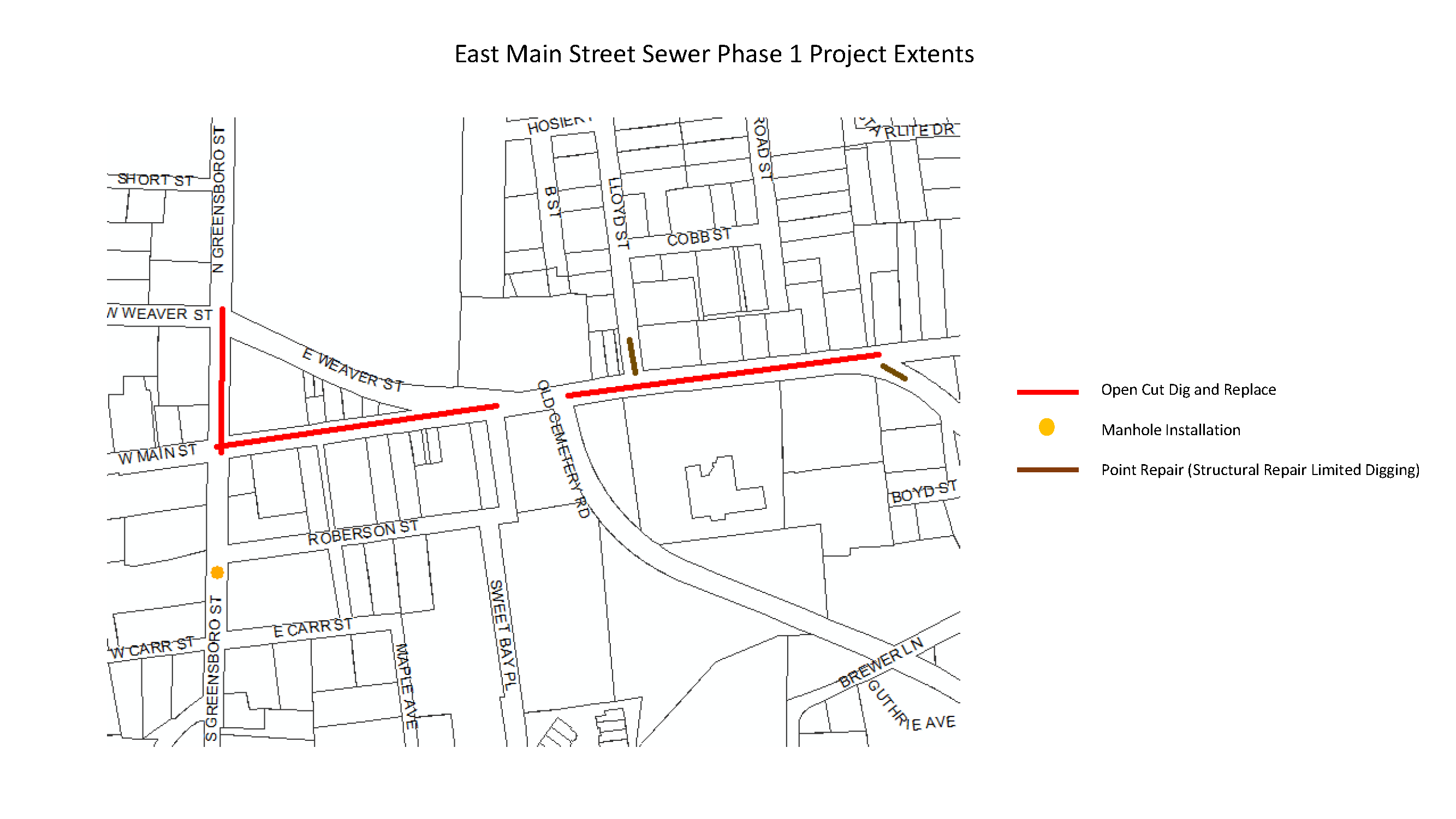 East Main Street Sewer Phase 1 Project Diagram